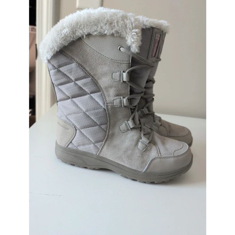 Columbia Ice Maiden II Gray Faux Fur Lace-Up Winter Snow Boots Women's 9 Wide